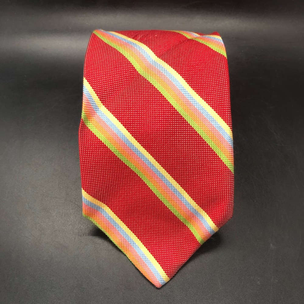 Vintage y2k Brooks Brothers Makers Red Chunky Striped Silk Tie